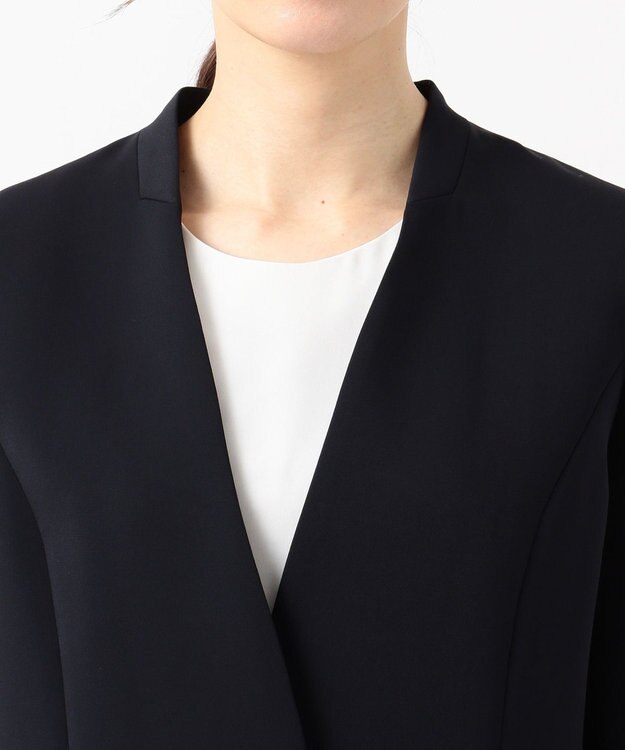 J.PRESS LADIES S 【ニオイ菌抑制】洗えるヴィーナスダブルクロス ノーカラージャケット ネイビー系