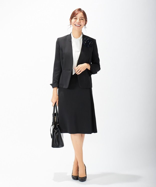 J.PRESS LADIES S 【ニオイ菌抑制】洗えるヴィーナスダブルクロス ノーカラージャケット ブラック系