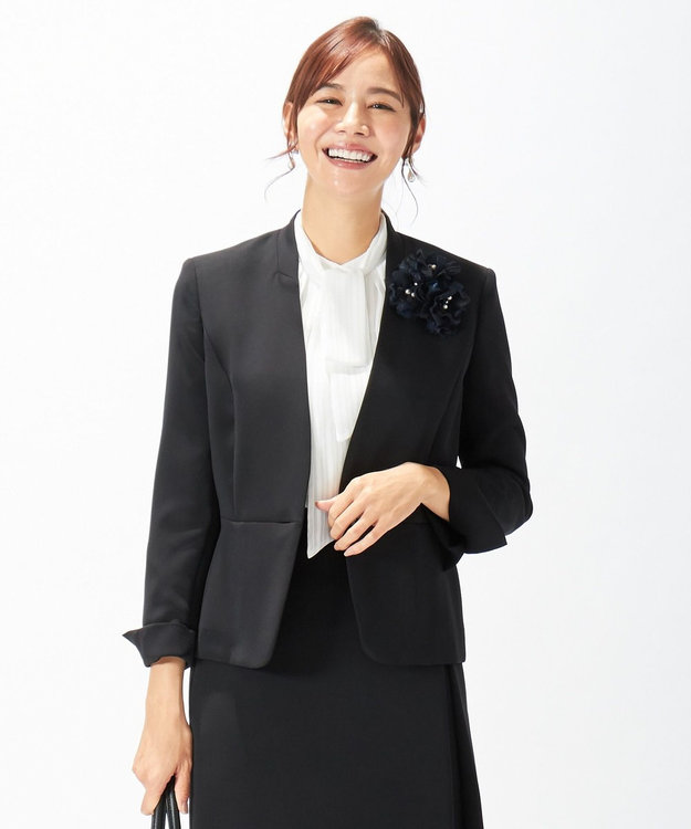 J.PRESS LADIES S 【ニオイ菌抑制】洗えるヴィーナスダブルクロス ノーカラージャケット ブラック系