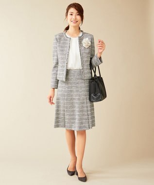 J.PRESS LADIES S 【セットアップ対応】ファンシーツイード ノーカラージャケット ホワイト系