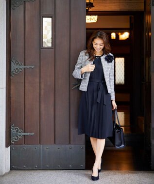 J.PRESS LADIES S 【セットアップ対応】ファンシーツイード ノーカラージャケット ホワイト系