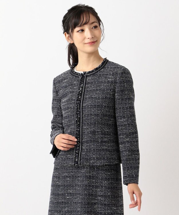 J.PRESS LADIES S 【セットアップ対応】ファンシーツイード ノーカラージャケット ネイビー系1
