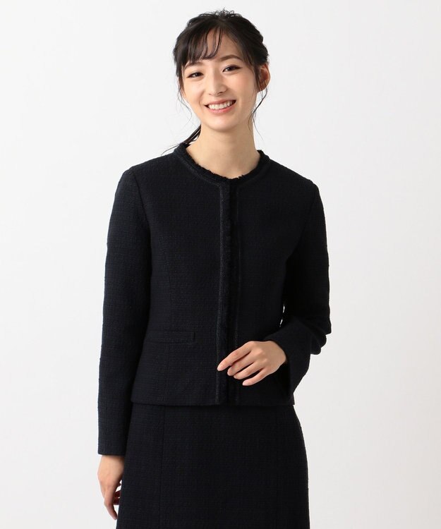 J.PRESS LADIES S 【セットアップ対応】ファンシーツイード ノーカラージャケット ネイビー系
