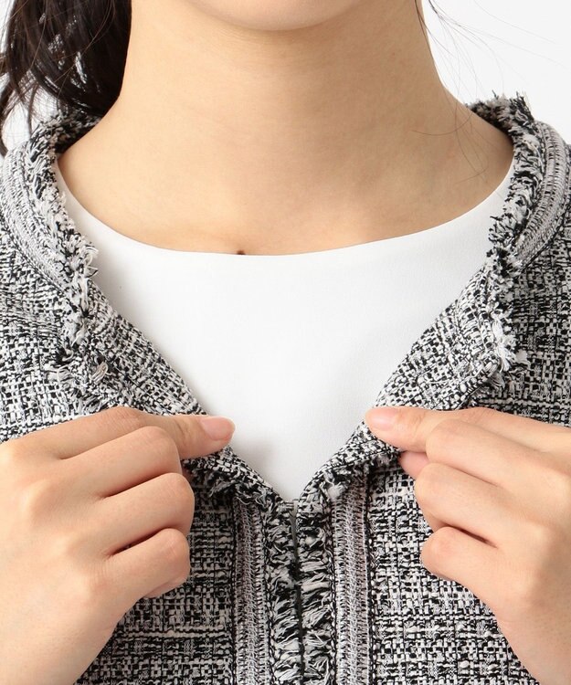 J.PRESS LADIES S 【セットアップ対応】ファンシーツイード ノーカラージャケット ホワイト系