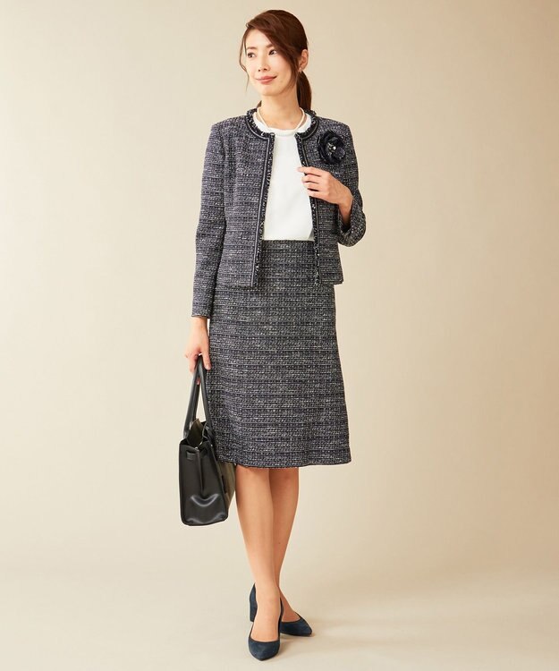 J.PRESS LADIES S 【セットアップ対応】ファンシーツイード ノーカラージャケット ネイビー系1