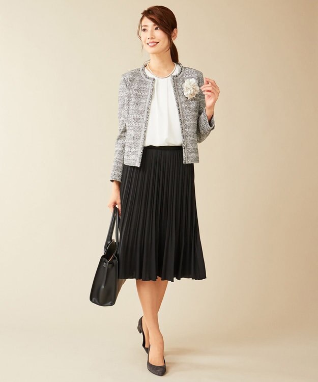 J.PRESS LADIES S 【セットアップ対応】ファンシーツイード ノーカラージャケット ホワイト系