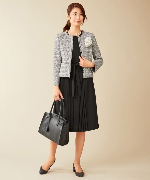 J.PRESS LADIES S 【セットアップ対応】ファンシーツイード ノーカラージャケット ホワイト系