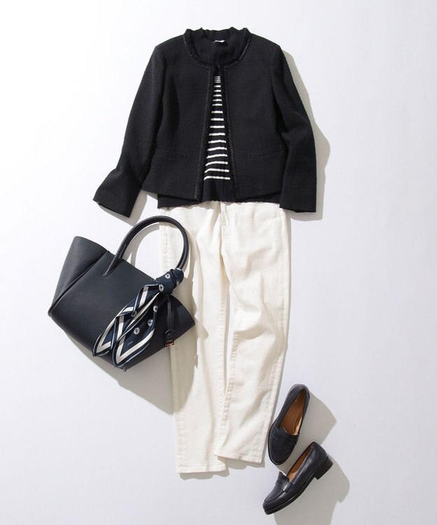 J.PRESS LADIES S 【セットアップ対応】ファンシーツイード ノーカラージャケット ネイビー系