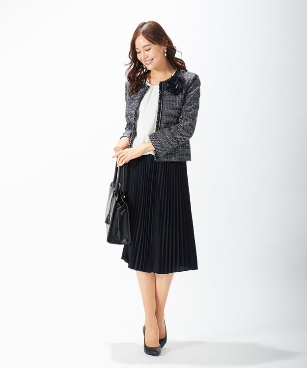 J.PRESS LADIES S 【セットアップ対応】ファンシーツイード ノーカラージャケット ネイビー系1