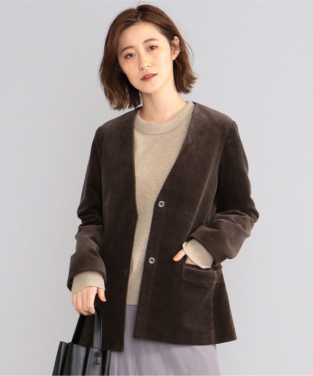 【オンワード】 SHARE PARK LADIES>ジャケット/アウター 【洗える】コーデュロイノーカラージャケット サックスブルー 0 レディース 【送料無料】