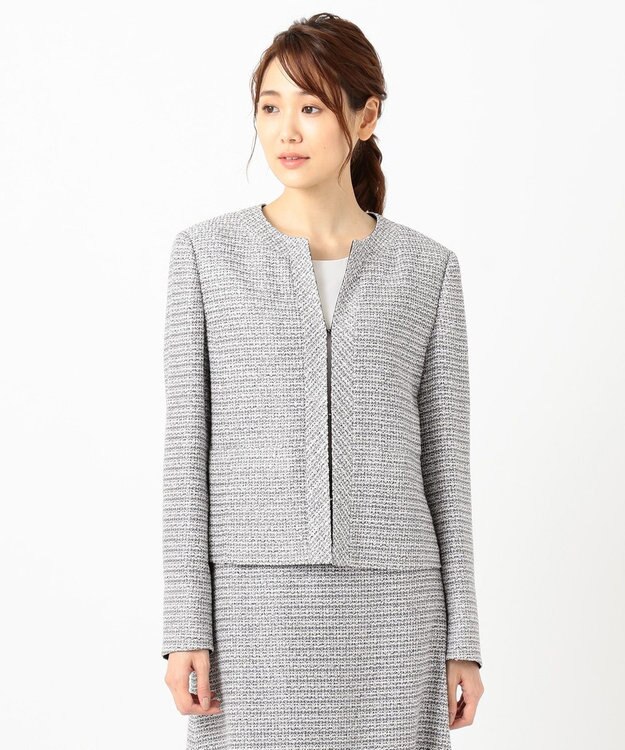 自由区 【Sサイズ有】カラミ ツイード ジャケット ブラック系1