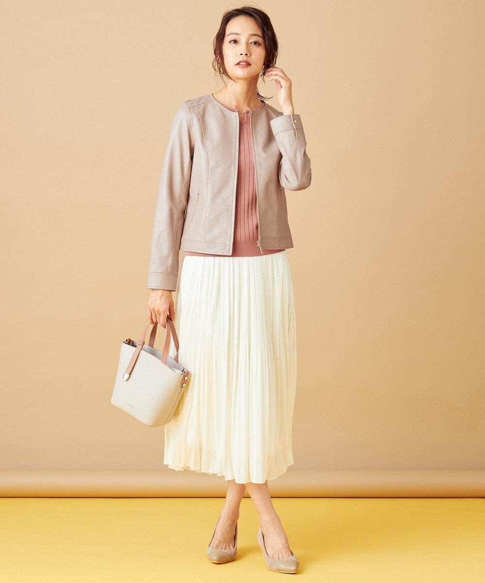 any SiS 【本革】ノーカラーラムレザー ジャケット ベージュ