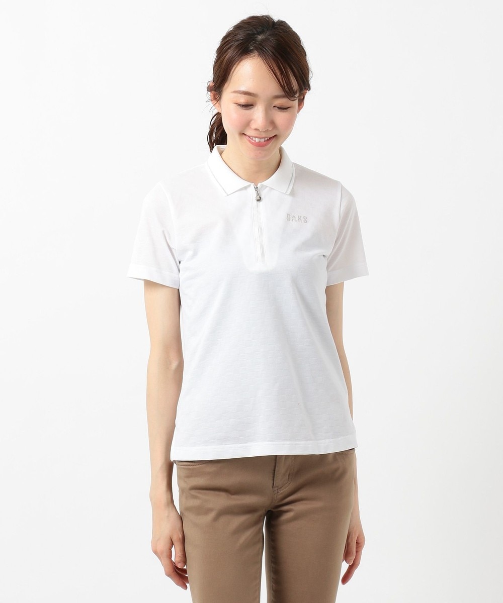 【オンワード】 DAKS GOLF>トップス 【WOMEN】ラインストーンロゴ入り ジャガード ポロシャツ ホワイト L レディース 【送料無料】