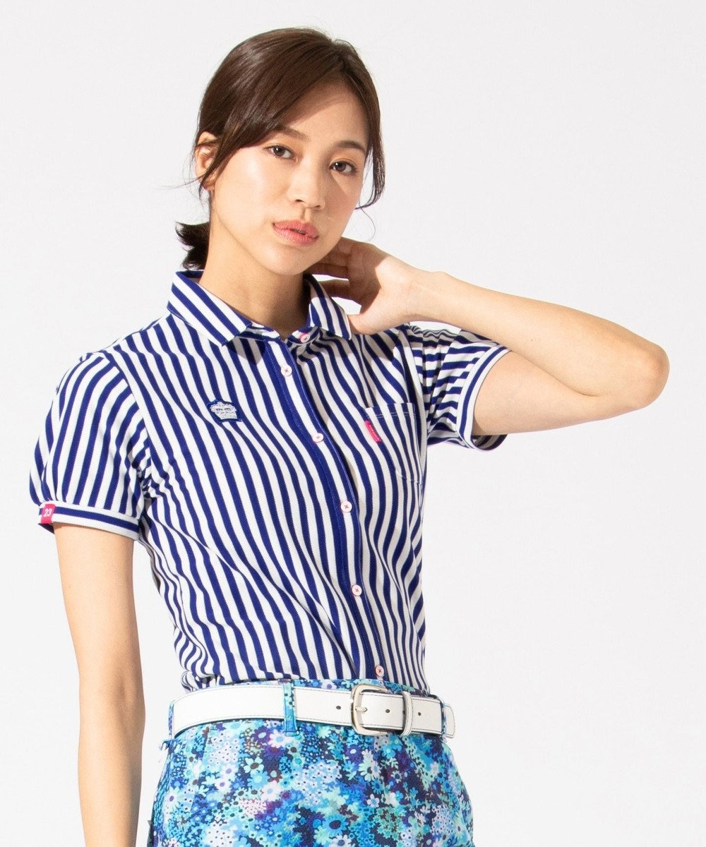 新品☆23区ゴルフ Sサイズ 吸水速乾 UV キャンディストライプ　ポロシャツ