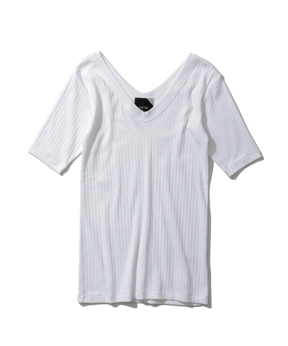 【オンワード】 ATON>トップス COMPACT WIDE RIB VネックTシャツ WHITE 01 レディース 【送料無料】