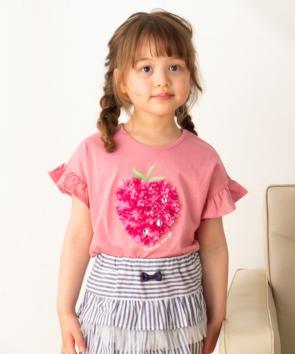 any FAM KIDS 【140‐150cm/接触冷感】フリル刺繍フルーツ Tシャツ ピンク系