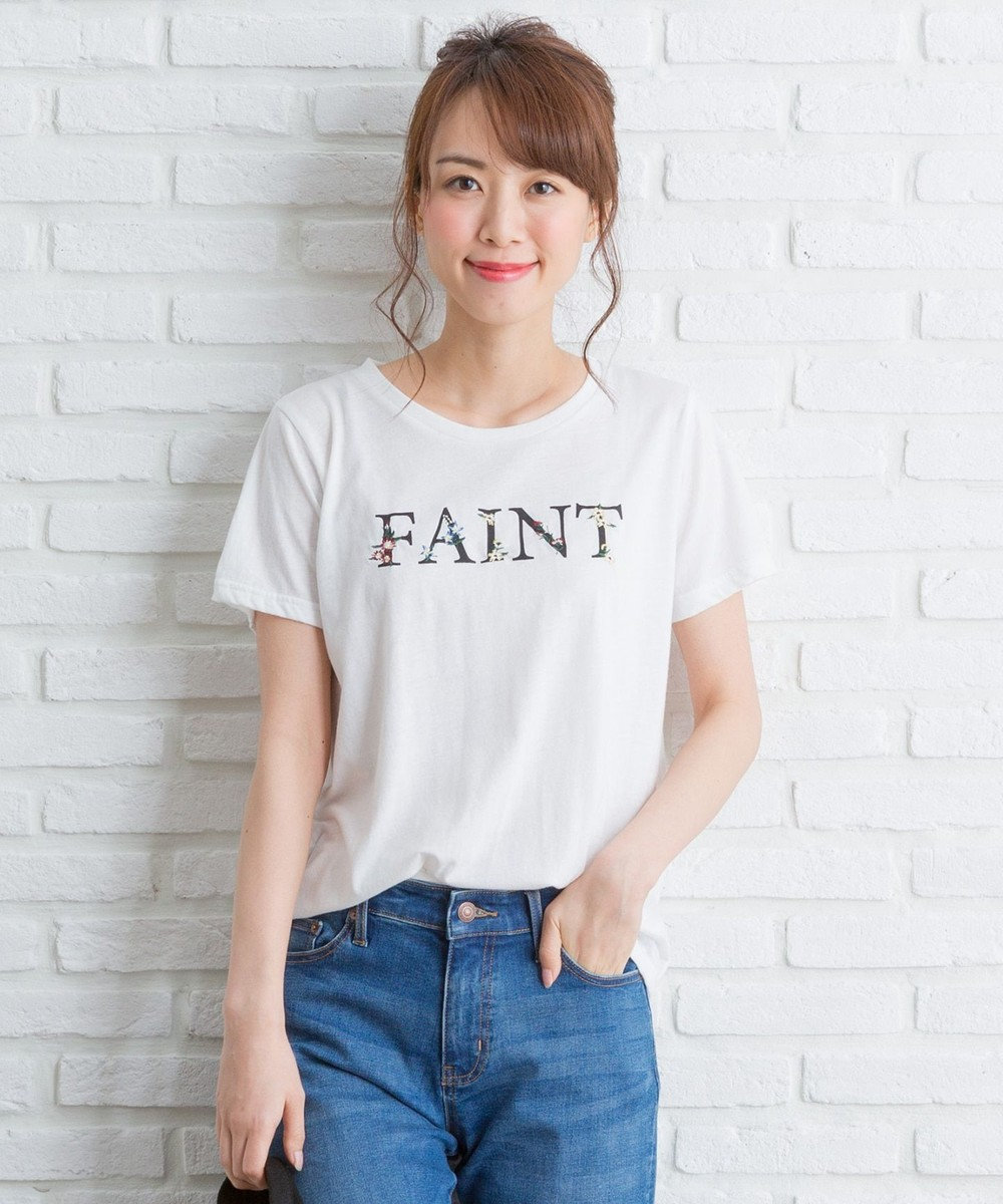any FAM フラワー刺繍ロゴ Tシャツ ホワイト系