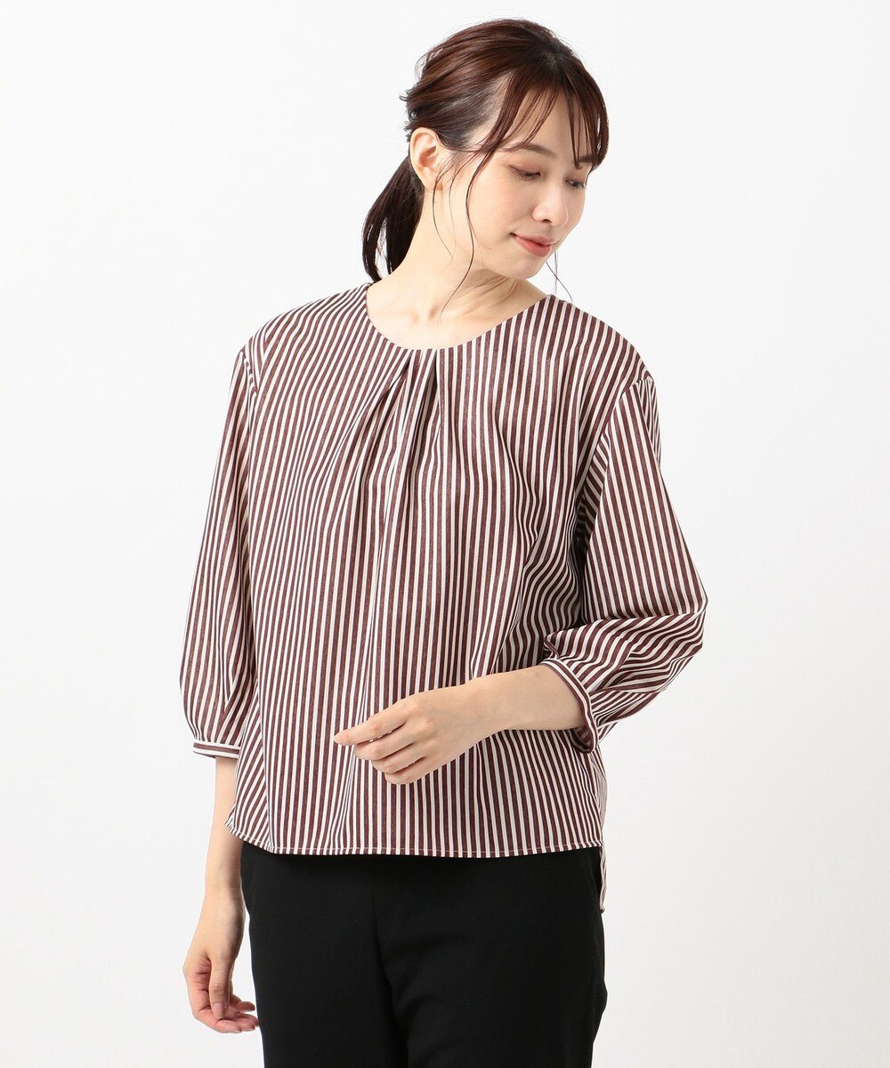 【オンワード】 J.PRESS LADIES S>トップス トリコットストライプ クルーネック カットソー ワイン S レディース 【送料無料】