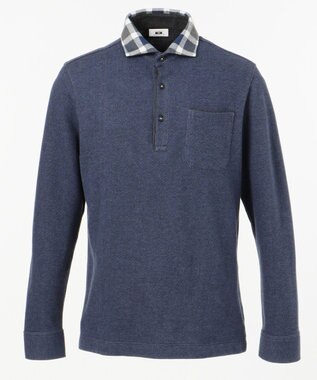 JOSEPH ABBOUD 【大人気・あったか仕様】シャンブレーダブルフェース ポロシャツ ネイビー系