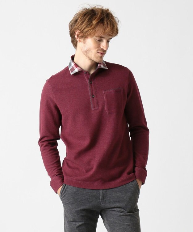 JOSEPH ABBOUD 【大人気・あったか仕様】シャンブレーダブルフェース ポロシャツ ワイン系