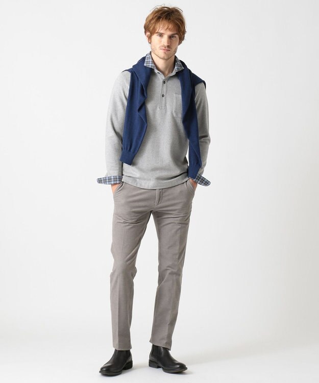 JOSEPH ABBOUD 【大人気・あったか仕様】シャンブレーダブルフェース ポロシャツ ライトグレー系