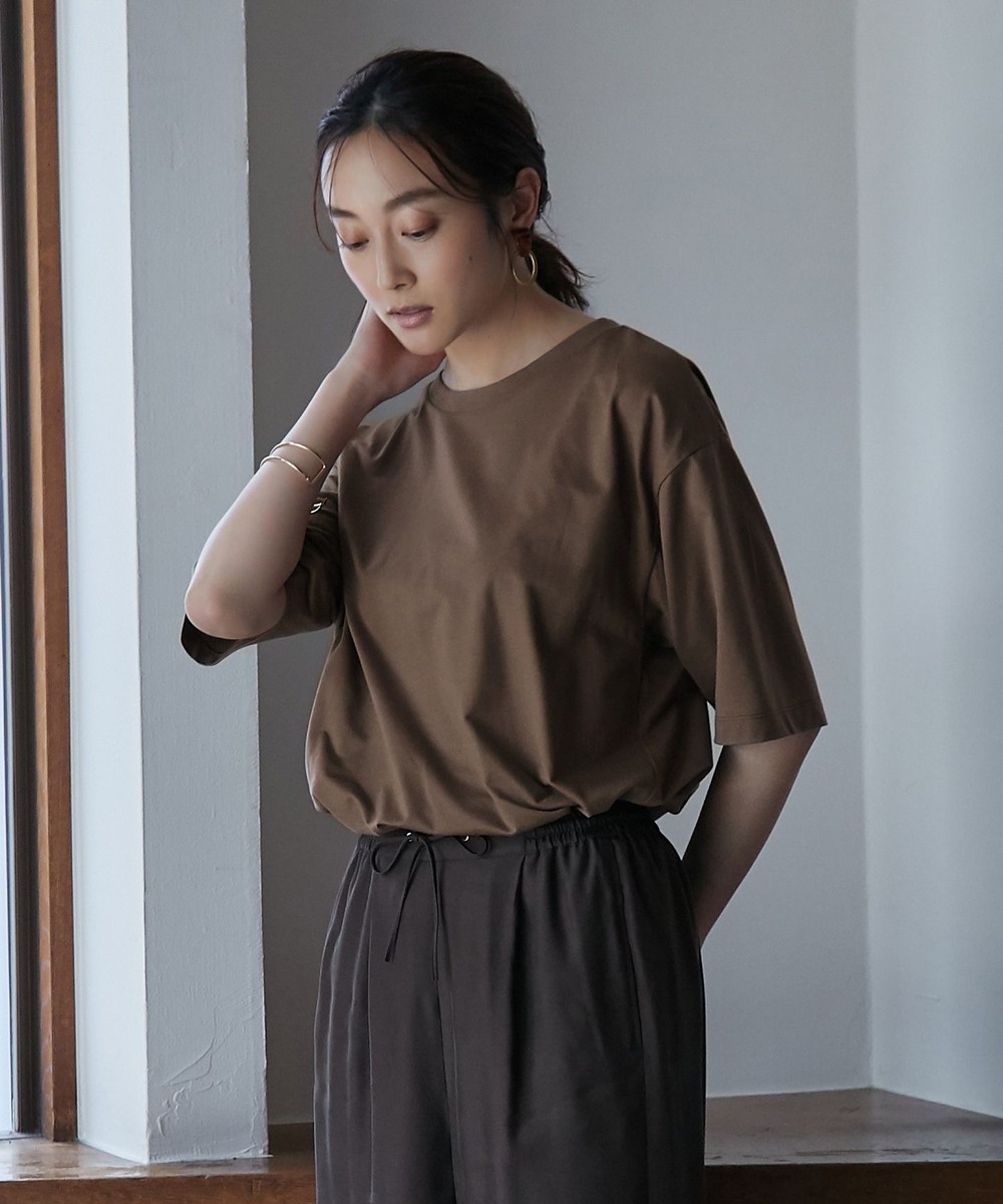 【オンワード】 Production Labo>トップス 【洗える / オーガニックコットン】5分袖Tシャツ(WOMENS) モカ M レディース 【送料無料】