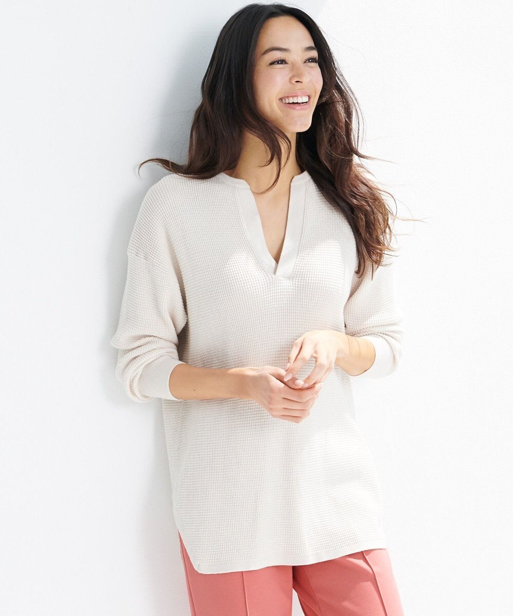 洗える コットンカシミヤワッフル スリットネック チュニック 23区 ファッション通販 公式通販 オンワード クローゼット