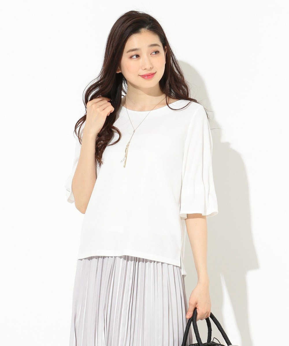 any SiS 【洗える】タックスリーブ プルオーバー Tシャツ ホワイト系