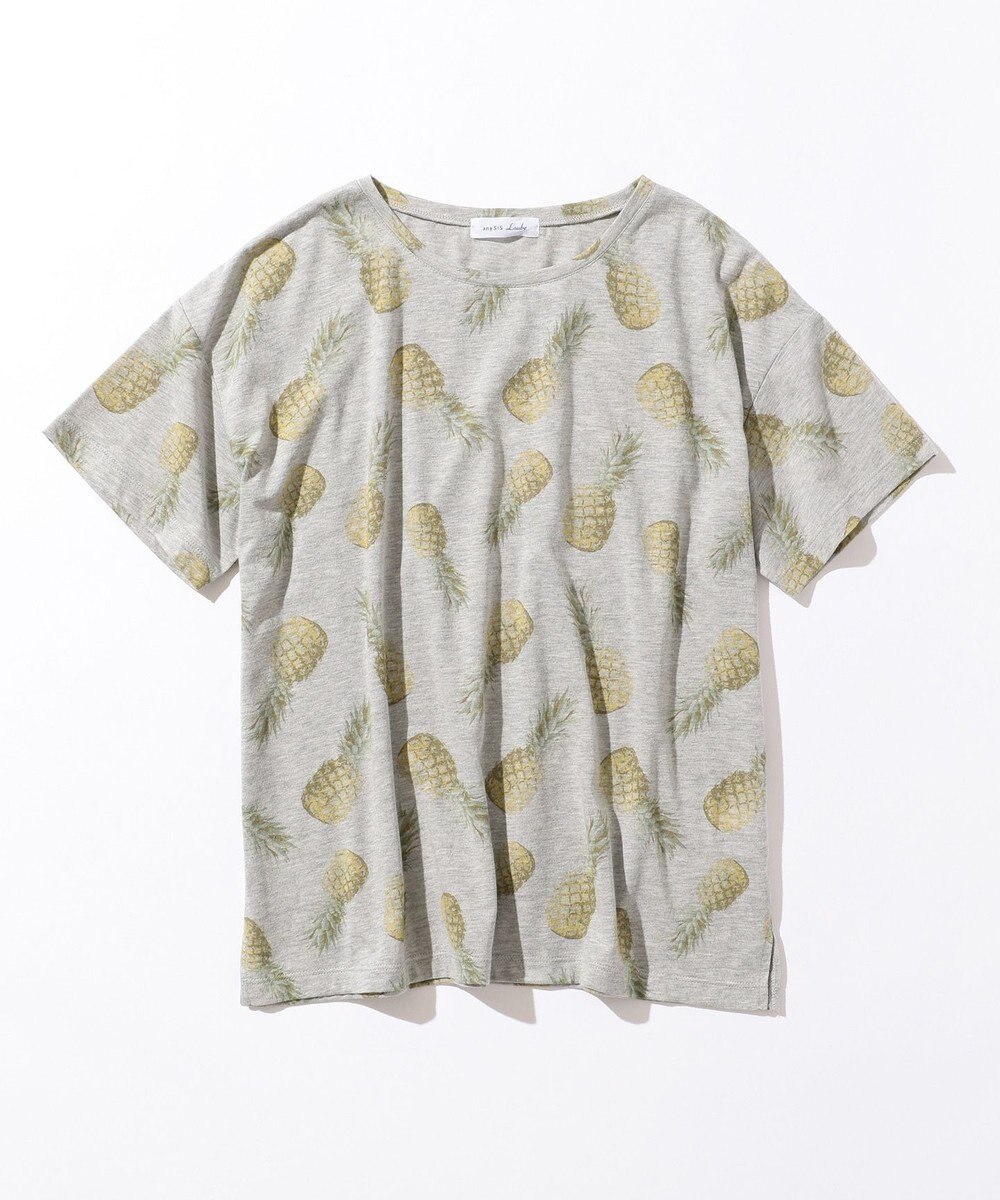any SiS 【L'aube】パイナップルプリント Tシャツ ライトグレー系