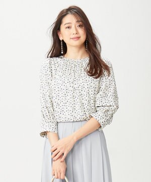 【洗える】ソフトデシン パフスリーブ プリントブラウス