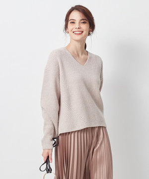 カシミヤブレンドバルキー Vネックニット