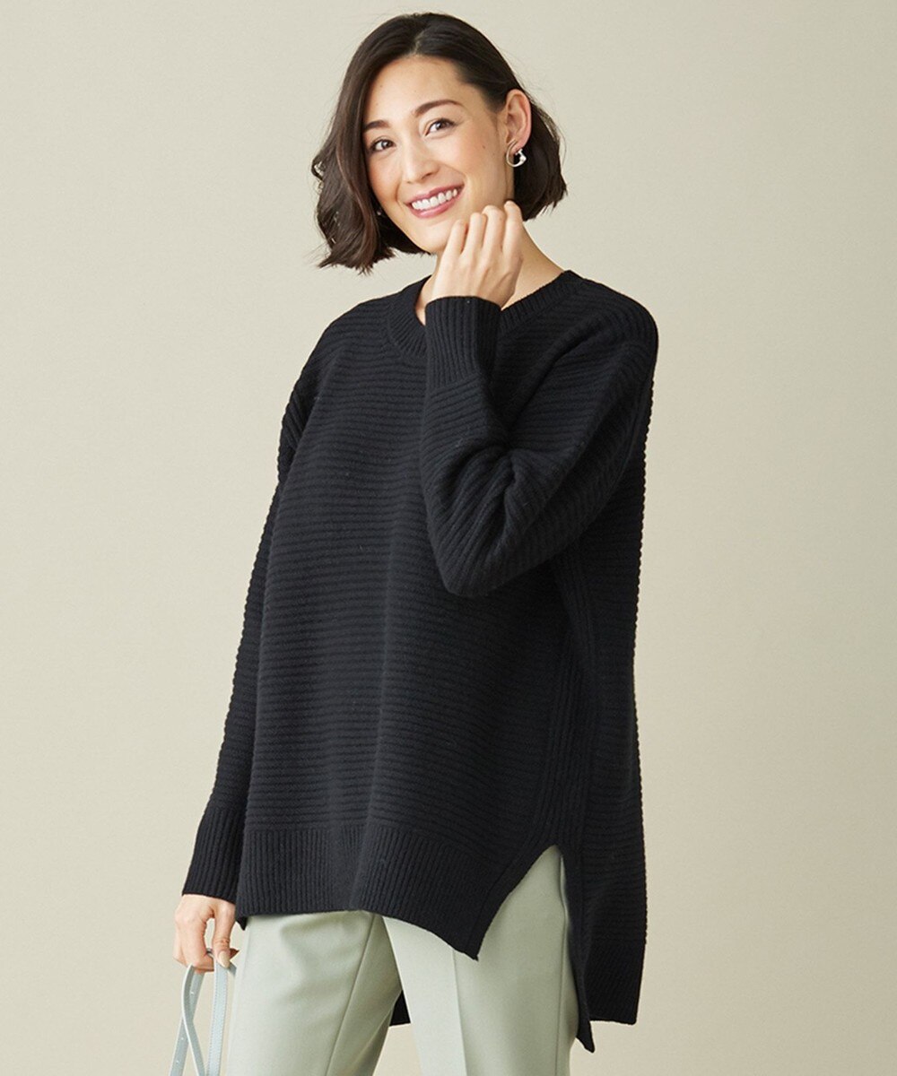 【オンワード】 ICB>トップス 【マガジン掲載】Soft Cashmere Mix ガーター編みニット(番号CL25) ネイビー S レディース 【送料無料】