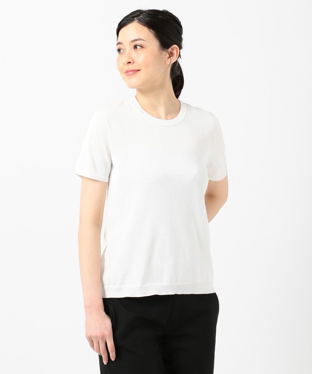 【オンワード】 ICB L>トップス 【川上さやかさん着用】HiTwist Cotton 半袖ニット ホワイト XL レディース 【送料無料】