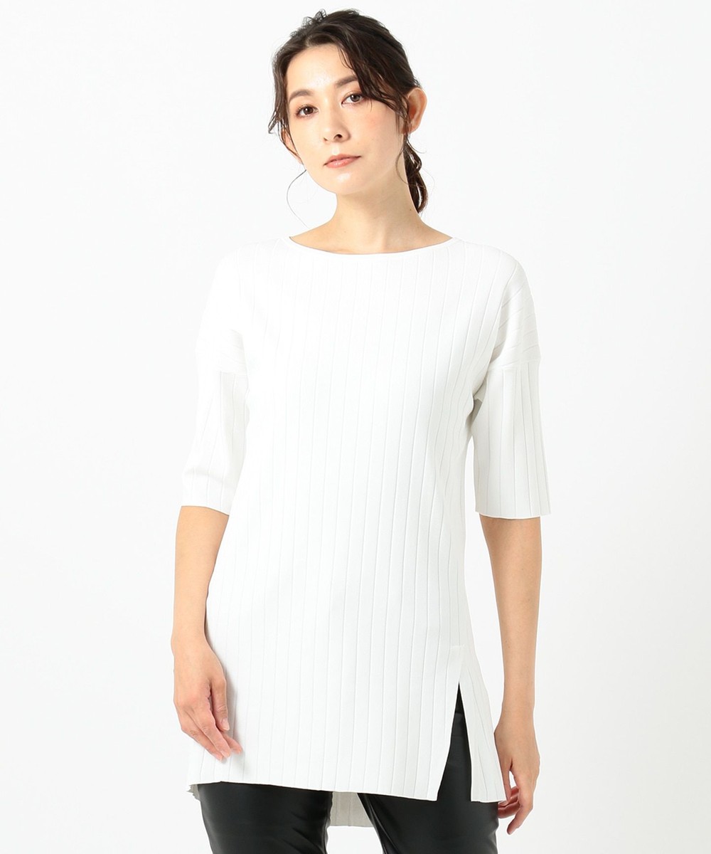 【オンワード】 ICB L>トップス Blocking Wide Rib スリットニット ホワイト L レディース 【送料無料】