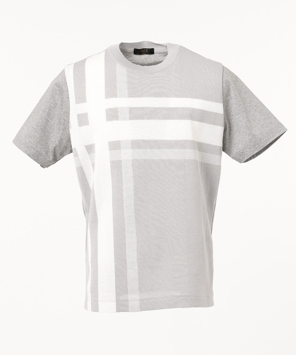 【オンワード】 DAKS>トップス ギマコットンBIGチェック 半袖ニットTシャツ ライトグレー L メンズ 【送料無料】