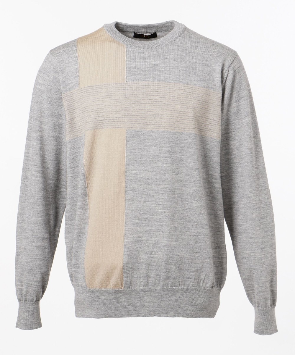 【オンワード】 DAKS>トップス 【WEB & 一部店舗限定】インターシャチェッククルーネック ニット ネイビー M メンズ 【送料無料】