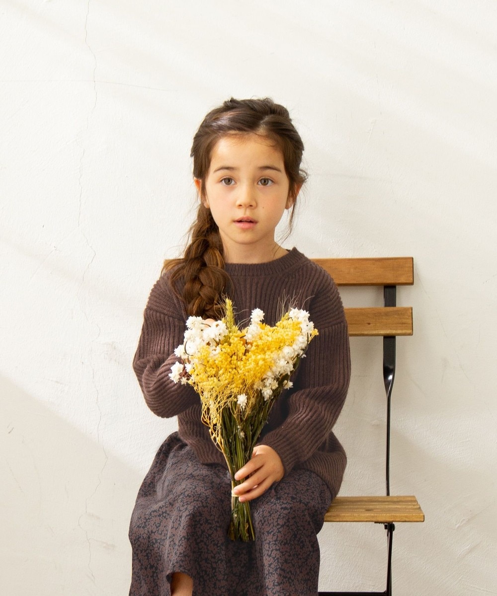 【オンワード】 any FAM KIDS>ワンピース 【ママとお揃い/S-M】畦ニットxフラワープリントスカート セットアップ ブラウン M(120-130cm) キッズ 【送料無料】