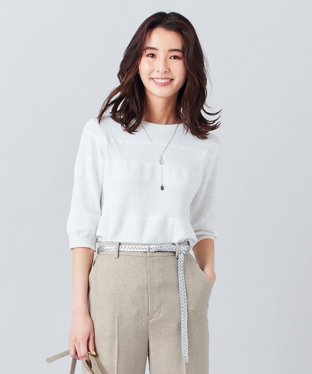 【オンワード】 J.PRESS LADIES>トップス 【洗える】シャドーボーダー ニット サックスブルー M レディース 【送料無料】