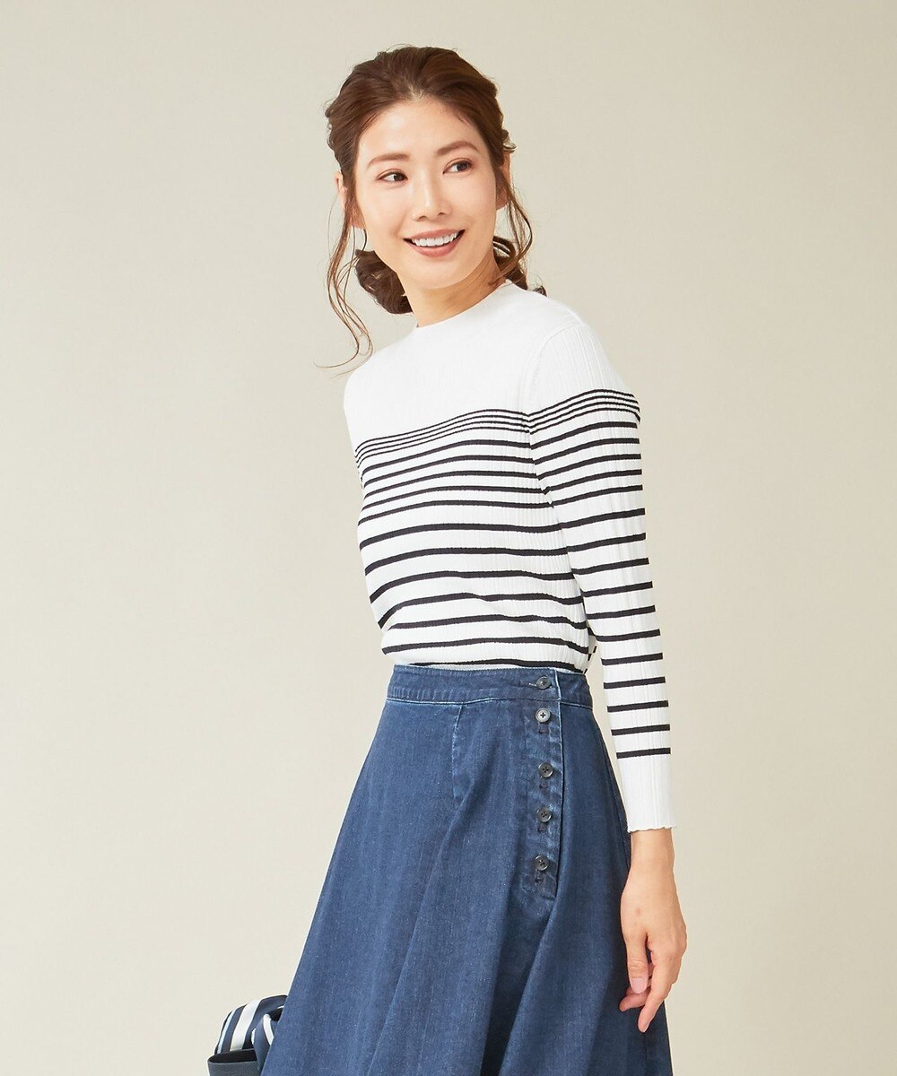 【オンワード】 J.PRESS LADIES L>トップス 【洗える】ソフトファイバーランダムリブ ボーダーニット アイボリー T15 レディース 【送料無料】