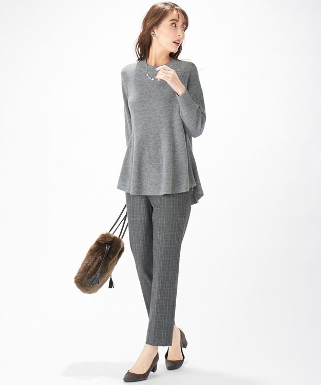 J.PRESS LADIES L 【WEB限定】洗えるSEMI WORSTED ポンチョ風 ニット ライトグレー系
