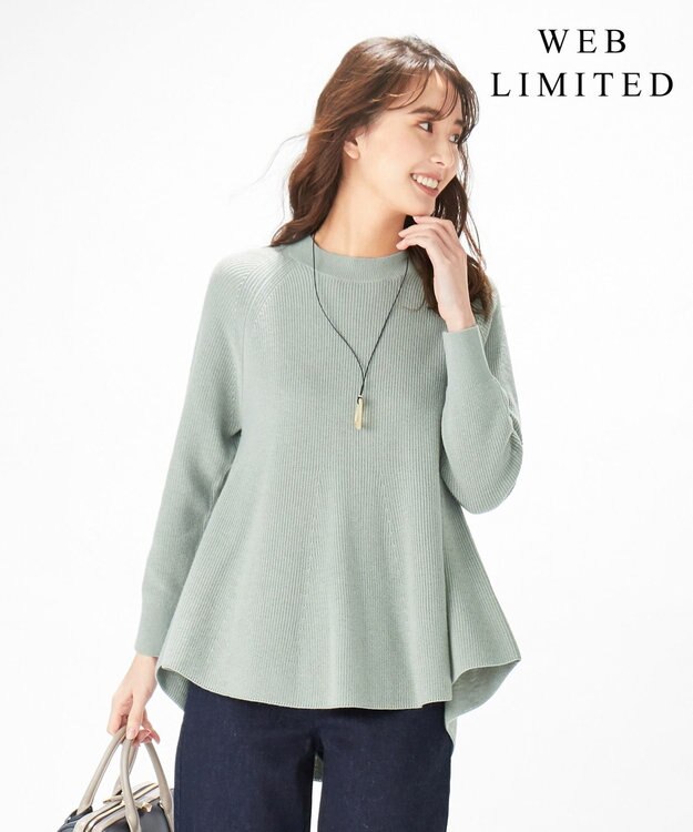 J.PRESS LADIES L 【WEB限定】洗えるSEMI WORSTED ポンチョ風 ニット グリーン系