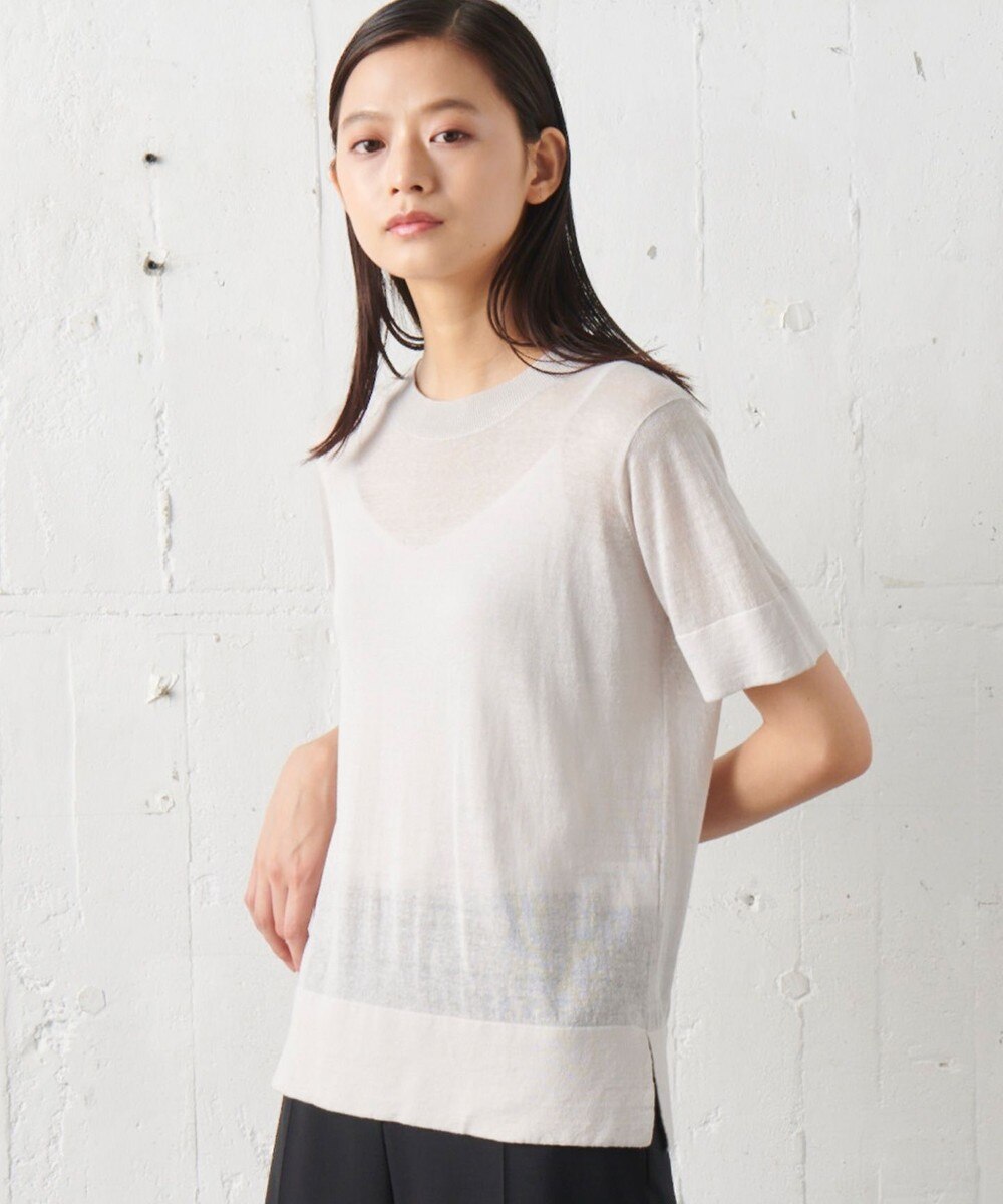 【オンワード】 JOSEPH STUDIO>トップス 【洗える】リネンナイロン ニットTシャツ ライトグレー S レディース 【送料無料】