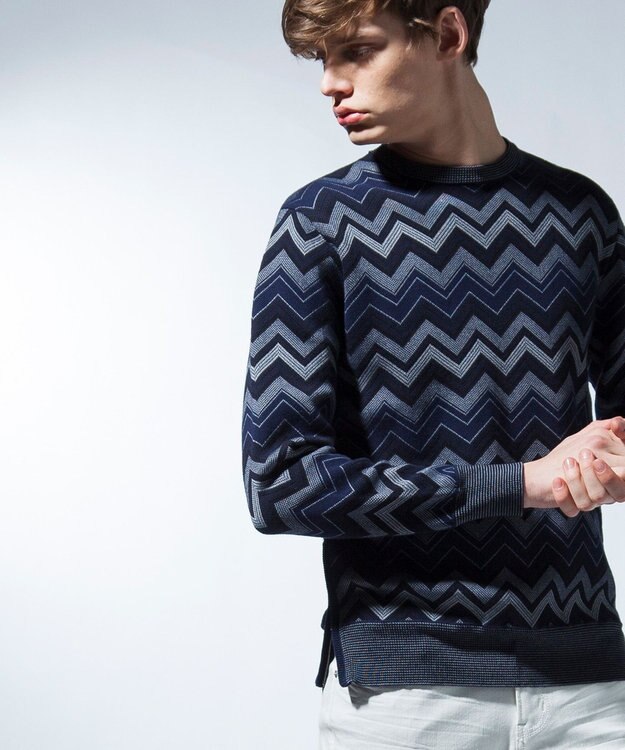 JOSEPH HOMME cotton herringbone jacquard ニット / セーター ネイビー系1