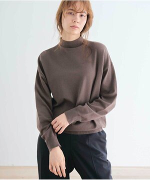 【洗える】ウールビスコースハイネックプルオーバー