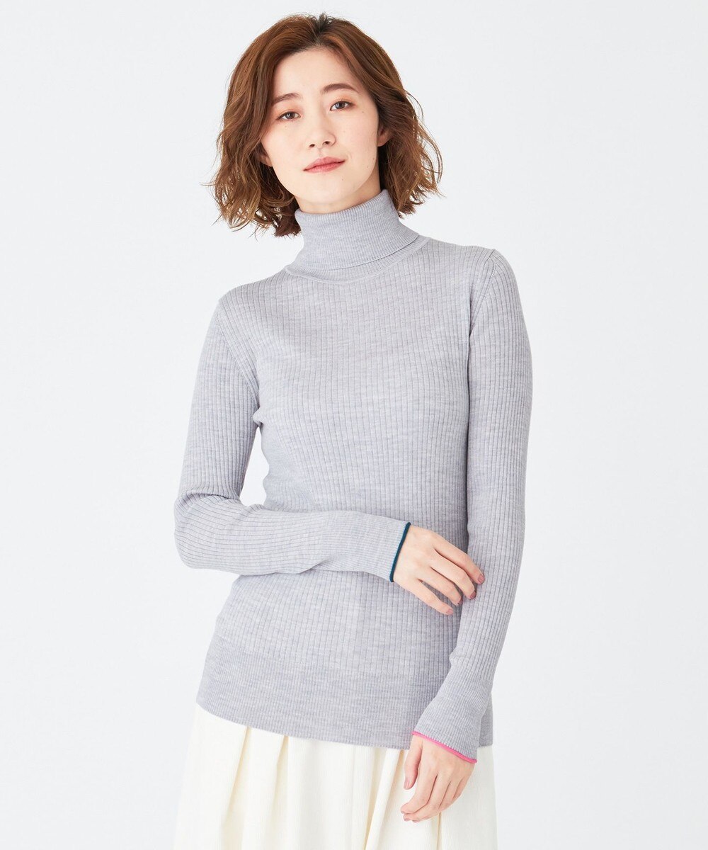 【オンワード】 Paul Smith>トップス 【洗える!】ジャカードストライプ タートルネック リブ ニット ピーコックグリーン M レディース 【送料無料】