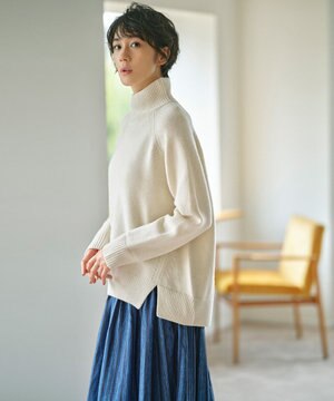 【再入荷】ウールカシミヤ AQUA ハイネック プルオーバー ニット