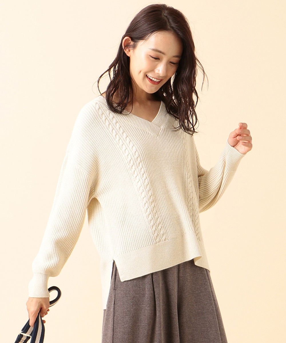 【オンワード】 any SiS S>トップス 【洗える】ミドルゲージVネック ケーブルニット ミント 0 レディース 【送料無料】