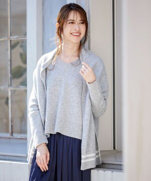 【洗える】ウールカシミヤ マフラー付きVネック ニット