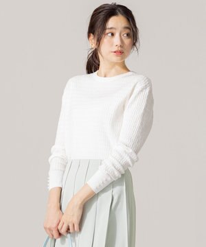 【洗える】ガラス風ボタン付き ミニケーブル ニット