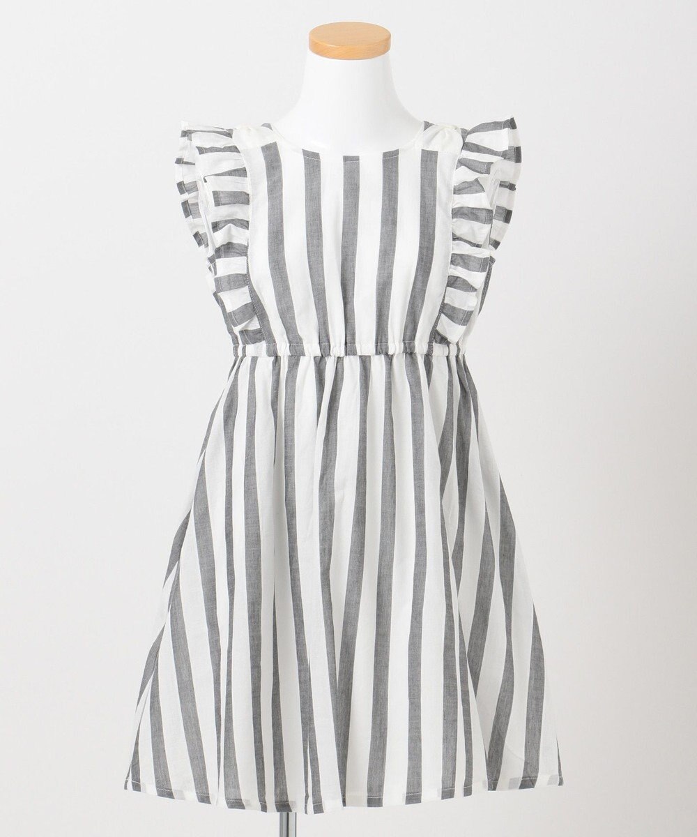 140 150cm ストライプ肩リボン ワンピース ライラック系1 140